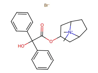 1-alpha-H,5-alpha-H-Tropanium, 3-hydroxy-8-methyl-, bromide, benzilate structure