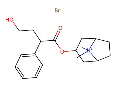 3-Hydroxy-8-methyl-1-alpha-H,5-alpha-H-tropanium bromide 4-hydroxy-2-phenylbutanoate structure
