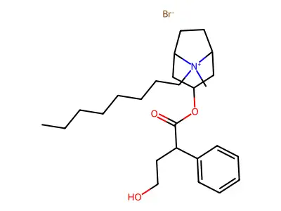 3-Hydroxy-8-octyl-1-alpha-H,5-alpha-H-tropanium bromide 4-hydroxy-2-phenylbutanoate structure