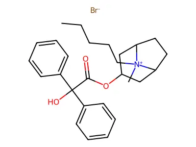 1-alpha-H,5-alpha-H-Tropanium, 3-hydroxy-8-pentyl-, bromide, benzilate structure