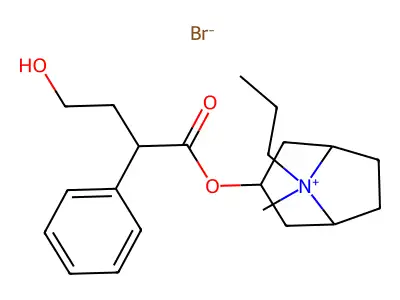 3-Hydroxy-8-propyl-1-alpha-H,5-alpha-H-tropanium bromide 4-hydroxy-2-phenylbutanoate structure