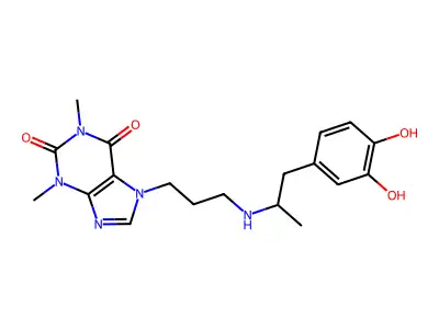 7-(3-((3-(3,4-Dihydroxyphenyl)-2-propyl)amino)propyl)theophylline structure