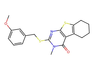 2-[(3-methoxybenzyl)sulfanyl]-3-methyl-5,6,7,8-tetrahydro[1]benzothieno[2,3-d]pyrimidin-4(3H)-one structure