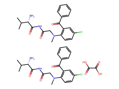 Glycinamide, N-(2-benzoyl-4-chlorophenyl)-N-methyl-DL-valyl-, ethanedioate, hydrate (2:1:1) structure