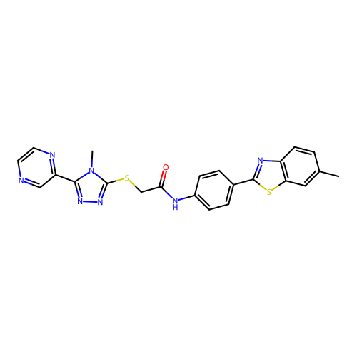 N-[4-(6-methyl-1,3-benzothiazol-2-yl)phenyl]-2-{[4-methyl-5-(pyrazin-2-yl)-4H-1,2,4-triazol-3-yl]sulfanyl}acetamide structure