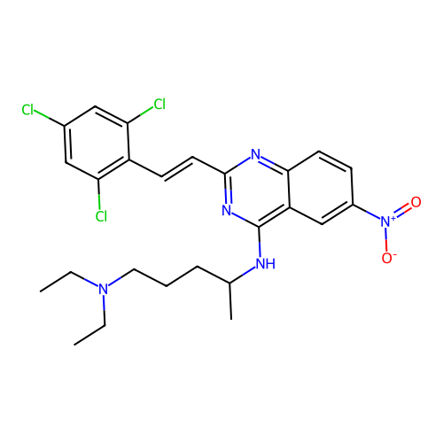1,4-Pentanediamine, N(sup 1),N(sup 1)-diethyl-N(sup 4)-(6-nitro-2-(2-(2,4,6-trichlorophenyl)ethenyl)-4-quinazolinyl)- structure
