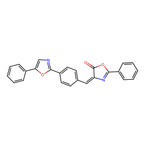 (E)-2-phenyl-4-(4-(5-phenyloxazol-2-yl)benzylidene)oxazol-5(4H)-one structure