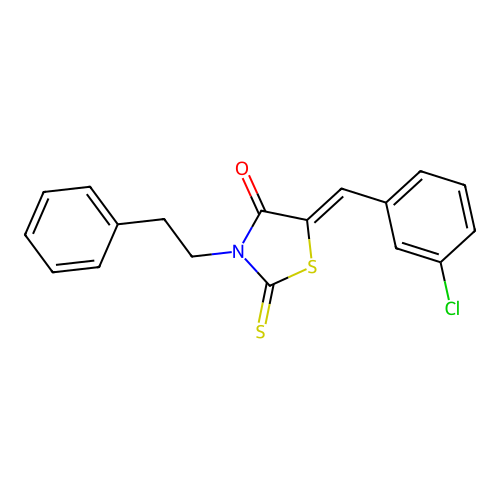 (5Z)-5-(3-chlorobenzylidene)-3-(2-phenylethyl)-2-thioxo-1,3-thiazolidin-4-one structure