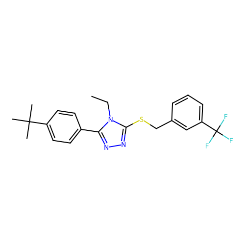 3-(4-(tert-butyl)phenyl)-4-ethyl-5-((3-(trifluoromethyl)benzyl)thio)-4H-1,2,4-triazole structure