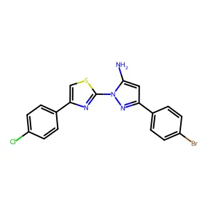 1H-Pyrazol-5-amine, 3-(4-bromophenyl)-1-(4-(4-chlorophenyl)-2-thiazolyl)- structure