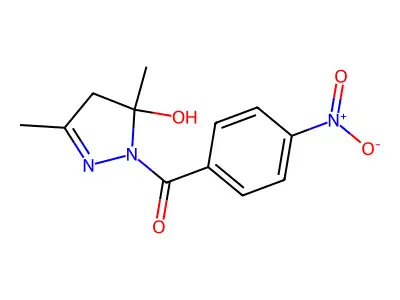 (5-hydroxy-3,5-dimethyl-4,5-dihydro-1H-pyrazol-1-yl)(4-nitrophenyl)methanone structure