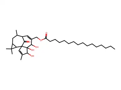 1H-2,8a-Methanocyclopenta(a)cyclopropa(e)cyclodecen 11-one, 2,5,5a,6,9,10,10a,1a-octahydro-4-hexadecanoyloxymethyl-1,1,7,9-tetramethyl-5,5a,6-trihydroxy- structure