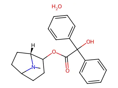 (-)-2-beta-Tropan-2-ol, diphenylglycolate, hydrate structure