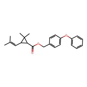 Cyclopropanecarboxylic acid, 2,2-dimethyl-3-(2-methyl-1-propenyl)-, (4-phenoxyphenyl)methyl ester, (1R-trans)- structure