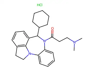 Benzo(b)pyrrolo(3,2,1-jk)(1,4)benzodiazepine, 1,2,6,7-tetrahydro-6-cyclohexyl-7-(3-(dimethylamino)-1-oxopropyl)-, monohydrochloride structure