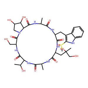 Viroisin, 2-(2-(methylsulfinyl)-L-tryptophan)-3-(4,5-dihydroxy-L-leucine)-4-L-alanine- 7 structure