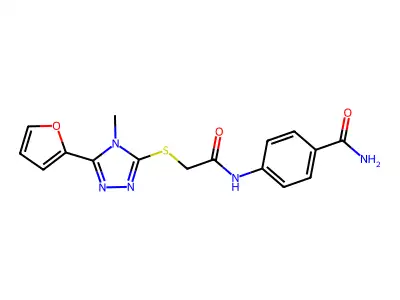 4-(2-{[5-(furan-2-yl)-4-methyl-4H-1,2,4-triazol-3-yl]sulfanyl}acetamido)benzamide structure