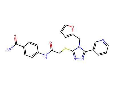 4-[({[4-(furan-2-ylmethyl)-5-(pyridin-3-yl)-4H-1,2,4-triazol-3-yl]sulfanyl}acetyl)amino]benzamide structure