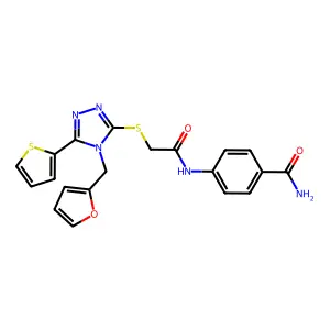 4-[({[4-(furan-2-ylmethyl)-5-(thiophen-2-yl)-4H-1,2,4-triazol-3-yl]sulfanyl}acetyl)amino]benzamide structure