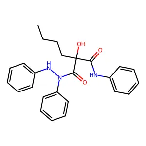 Hexanoic acid, 2-hydroxy-2-((phenylamino)carbonyl)-, 1,2-diphenylhydrazide structure
