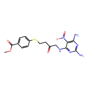 methyl 4-[4-[(2,6-diamino-5-nitropyrimidin-4-yl)amino]-3-oxobutyl]sulfanylbenzoate structure