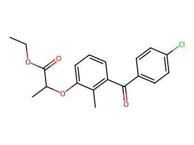 Propionic acid, 2-(3-(p-chlorobenzoyl)-o-tolyloxy)-, ethyl ester structure