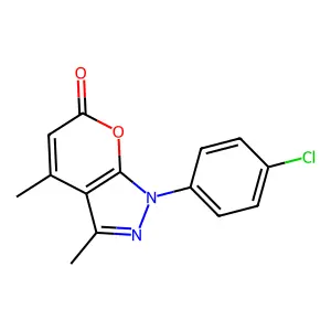 1-(4-chlorophenyl)-3,4-dimethylpyrano[2,3-c]pyrazol-6(1H)-one structure
