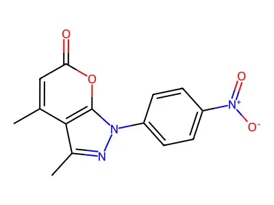 3,4-dimethyl-1-(4-nitrophenyl)pyrano[2,3-c]pyrazol-6(1H)-one structure