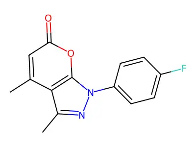 1-(4-Fluorophenyl)-3,4-dimethylpyrano[2,3-c]pyrazol-6-one structure
