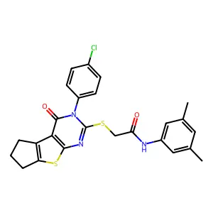 2-{[3-(4-chlorophenyl)-4-oxo-3,5,6,7-tetrahydro-4H-cyclopenta[4,5]thieno[2,3-d]pyrimidin-2-yl]sulfanyl}-N-(3,5-dimethylphenyl)acetamide structure