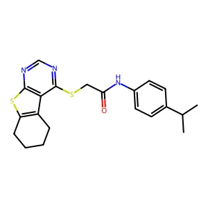 N-[4-(methylethyl)phenyl]-2-(5,6,7,8-tetrahydrobenzo[b]thiopheno[3,2-e]pyrimid in-4-ylthio)acetamide structure