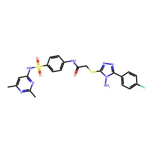 2-[4-amino-5-(4-fluorophenyl)(1,2,4-triazol-3-ylthio)]-N-(4-{[(2,6-dimethylpyr imidin-4-yl)amino]sulfonyl}phenyl)acetamide structure