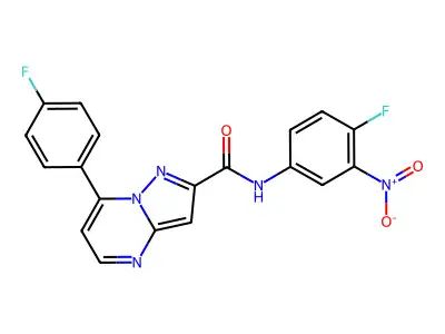 N-(4-fluoro-3-nitrophenyl)-7-(4-fluorophenyl)pyrazolo[1,5-a]pyrimidine-2-carboxamide structure