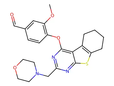 3-methoxy-4-({5-[(morpholin-4-yl)methyl]-8-thia-4,6-diazatricyclo[7.4.0.0,2,7]trideca-1(9),2,4,6-tetraen-3-yl}oxy)benzaldehyde structure