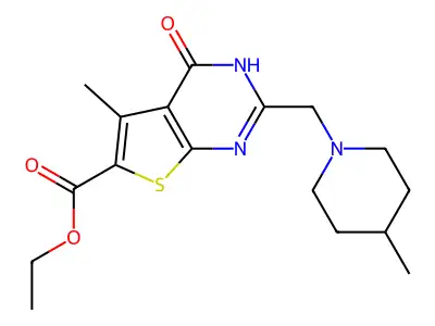 ethyl 5-methyl-2-[(4-methylpiperidin-1-yl)methyl]-4-oxo-3H,4H-thieno[2,3-d]pyrimidine-6-carboxylate structure