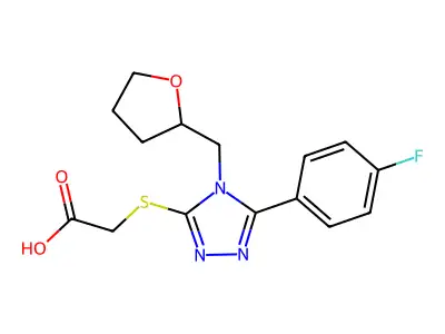 {[5-(4-fluorophenyl)-4-(tetrahydrofuran-2-ylmethyl)-4H-1,2,4-triazol-3-yl]thio}acetic acid structure