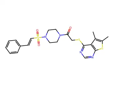 2-({5,6-dimethylthieno[2,3-d]pyrimidin-4-yl}sulfanyl)-1-[4-(2-phenylethenesulfonyl)piperazin-1-yl]ethan-1-one structure