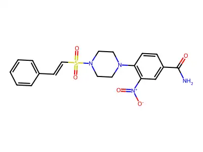 3-Nitro-4-[4-(2-phenylethenesulfonyl)piperazin-1-yl]benzamide structure