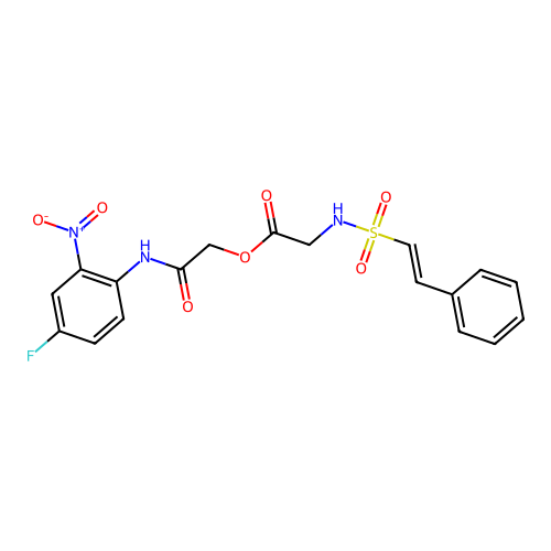 [2-(4-fluoro-2-nitroanilino)-2-oxoethyl] 2-[[(E)-2-phenylethenyl]sulfonylamino]acetate structure