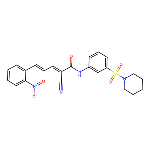 2-cyano-5-(2-nitrophenyl)-N-[3-(piperidine-1-sulfonyl)phenyl]penta-2,4-dienamide structure