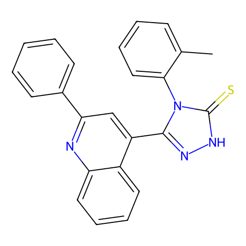 3-(2-phenylquinolin-4-yl)-4-(o-tolyl)-1H-1,2,4-triazole-5(4H)-thione structure