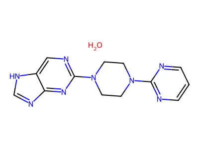 9H-Purine, 2-(4-(2-pyrimidinyl)-1-piperazinyl)-, hydrate structure