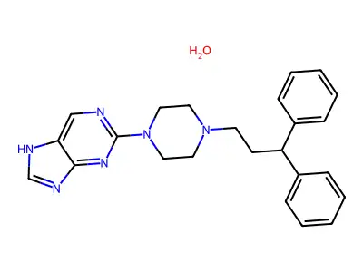 9H-Purine, 2-(4-(3-diphenylpropyl)-1-piperazinyl)-, hydrate structure