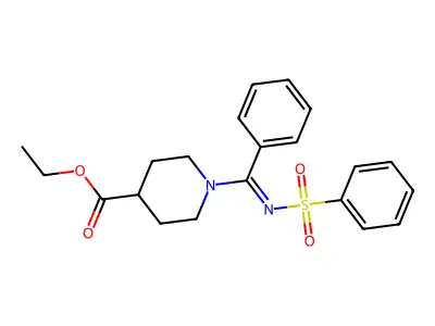 ethyl 1-[N-(benzenesulfonyl)-C-phenylcarbonimidoyl]piperidine-4-carboxylate structure