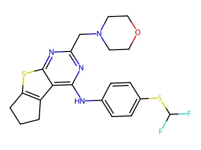 N-{4-[(difluoromethyl)sulfanyl]phenyl}-10-[(morpholin-4-yl)methyl]-7-thia-9,11-diazatricyclo[6.4.0.0^{2,6}]dodeca-1(12),2(6),8,10-tetraen-12-amine structure