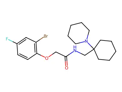 2-(2-bromo-4-fluorophenoxy)-N-[(1-piperidin-1-ylcyclohexyl)methyl]acetamide structure