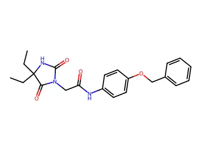 2-(4,4-diethyl-2,5-dioxoimidazolidin-1-yl)-N-(4-phenylmethoxyphenyl)acetamide structure