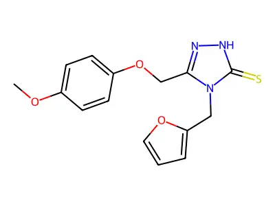 4-(2-furylmethyl)-5-[(4-methoxyphenoxy)methyl]-4H-1,2,4-triazole-3-thiol structure
