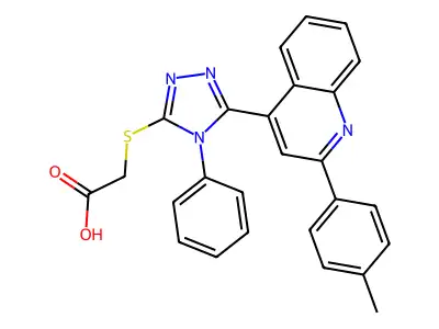 2-({5-[2-(4-methylphenyl)quinolin-4-yl]-4-phenyl-4H-1,2,4-triazol-3-yl}sulfanyl)acetic acid structure
