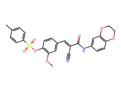 [4-[(E)-2-cyano-3-(2,3-dihydro-1,4-benzodioxin-6-ylamino)-3-oxoprop-1-enyl]-2-methoxyphenyl] 4-methylbenzenesulfonate structure